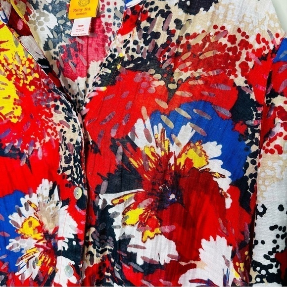 Ruby Rd.‎ Floral Multi Colored Long Sleeve Button Front Semi-Sheer Top Size 18W - Picture 3 of 6